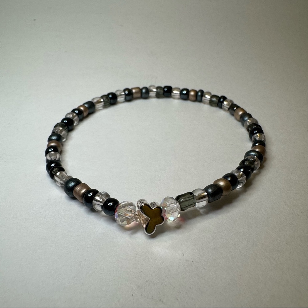 Hand Crafted Multicolor Glass Bead Bracelet with Sterling Silver Butterfly